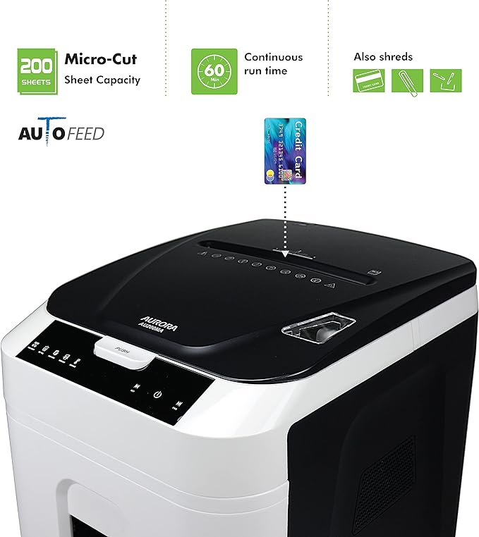 Aurora Commercial Grade 200-Sheet Auto Feed High Security Micro-Cut Paper