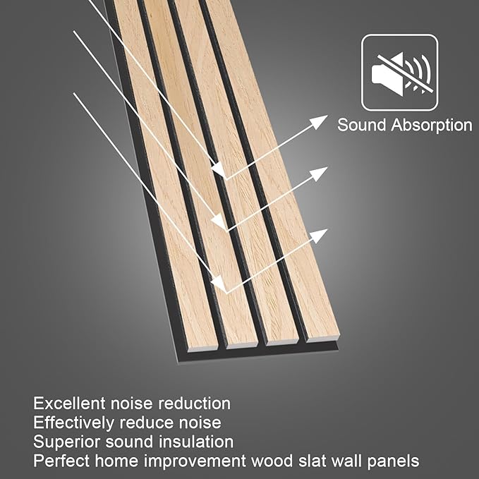 NeatiEase Wood Wall Panels, 9 Feet Acoustic Slat Wall Panels (6-Piece)