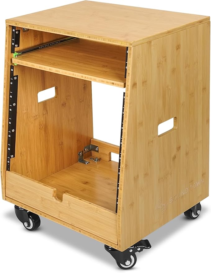 Sound Town DIY Solid Carbonized Bamboo Slanted 10U Studio Rack,
