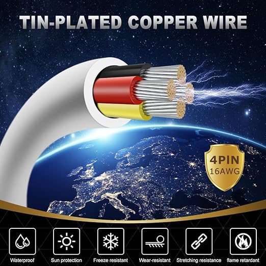 16 Gauge 4 Conductor Electrical Wire, 65.6FT White Stranded Low Voltage 16/4