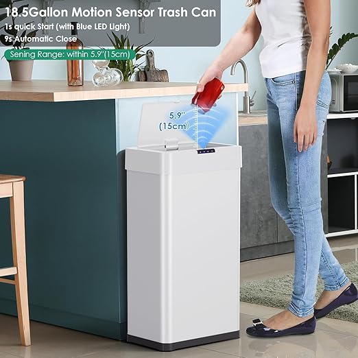 Arlopu Automatic Trash Can, Sensor Motion Stainless Steel Garbage Bin,