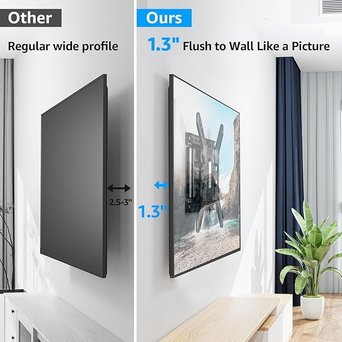 MOUNTUP Ultra Slim Full Motion TV Wall Mount, 1.3" Thin Low Profile TV Bracket