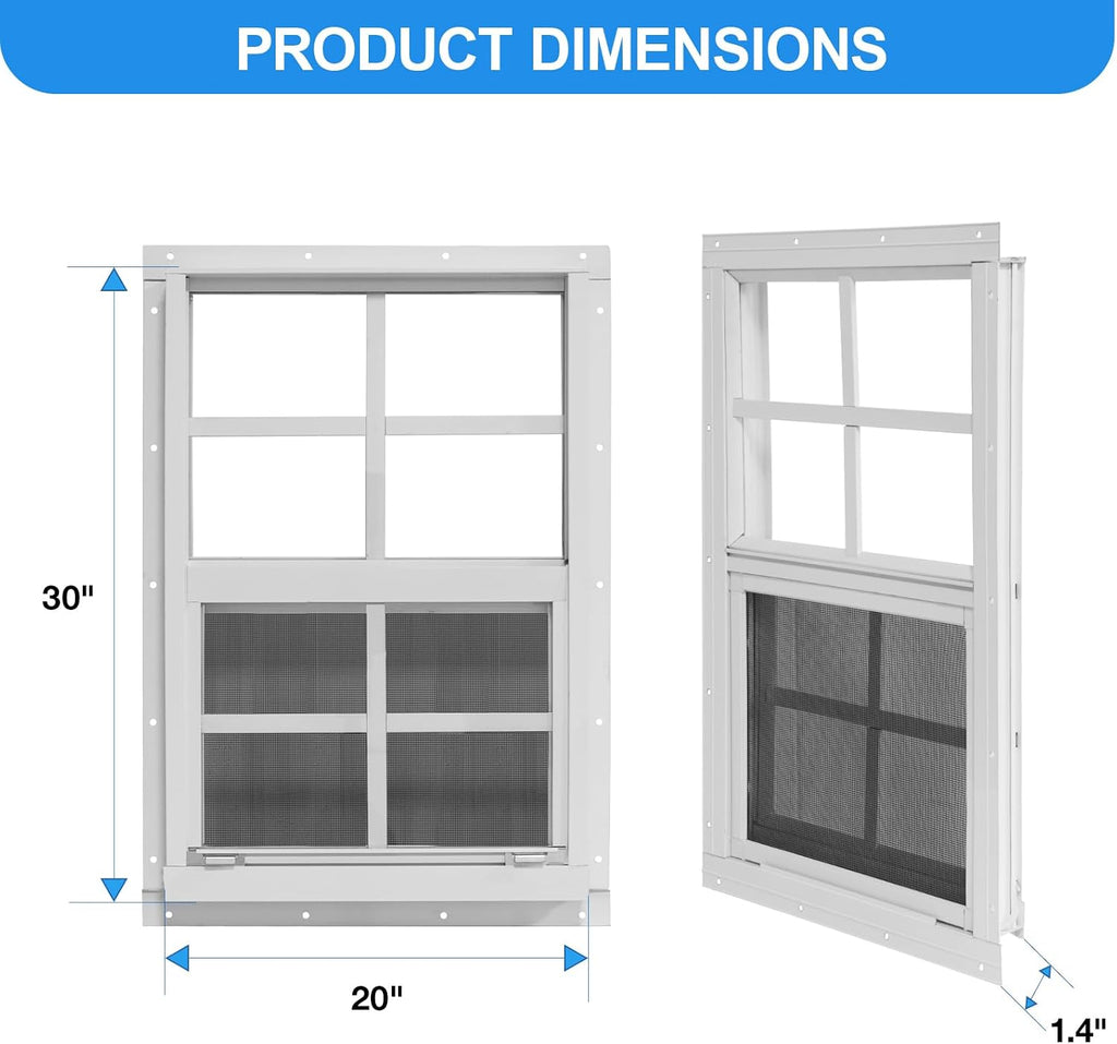 neatiease upgraded shed windows 2 pack, 20" x, side view