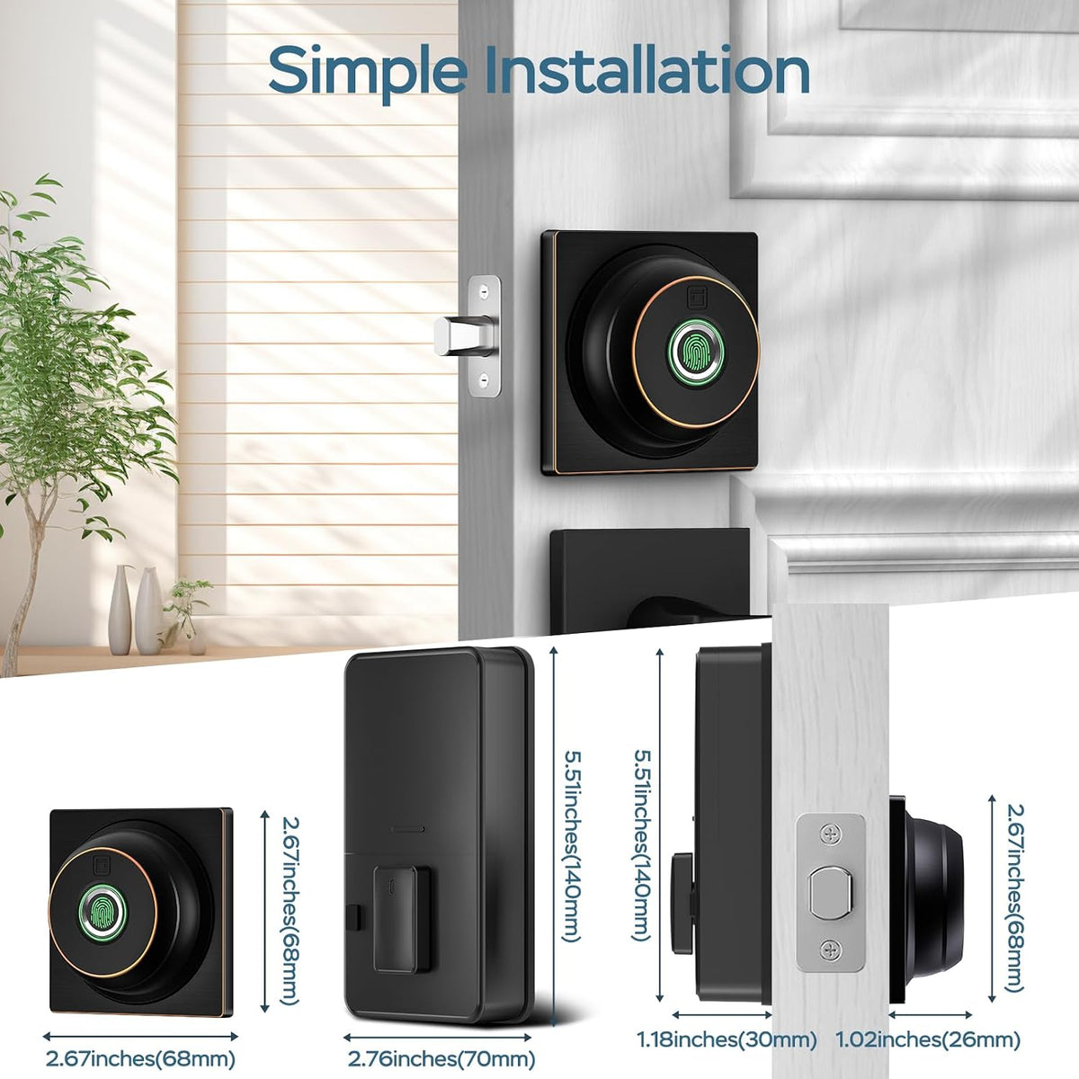 geektale fingerprint deadbolt with app, smart deadbolt lock shown in use