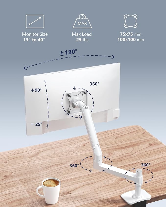 Ergounion Single Monitor Arm Desk Mount, Holds Screens up to 40 Inches and 25