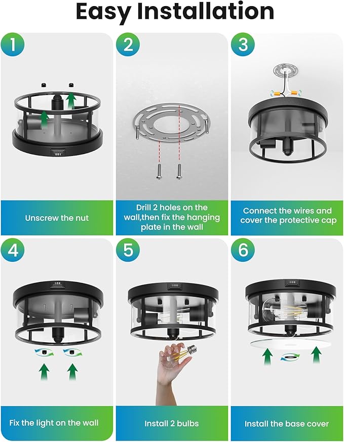 Craftersmark 2Pack Outdoor Flush Mount Ceiling Light 12.5In
