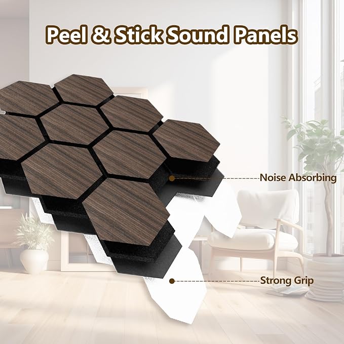 Hexagon Acoustic Wall Panels, Self-Adhesive Sound Absorbing Wall Panel by ARMURO (4 Pack)