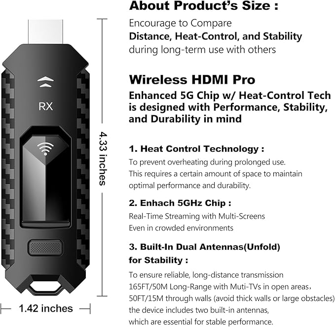 Wireless HDMI PRO- Transmitter and Receiver, Portable Multi-TVs Extender Kit