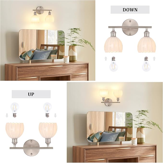 Shenmoyl Bathroom Light Fixtures, 2-Light Vanity Wall Light Over Mirror