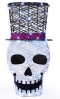 36" Lighted Skull with Top Hat,100 LED Prelit Skull Outdoor Halloween Decor