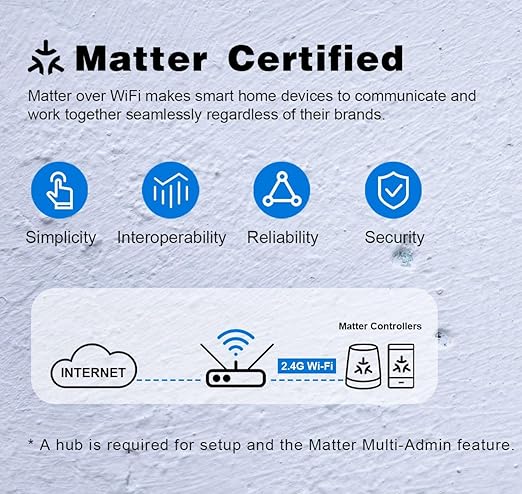 Smart in-Wall Outlet, Matter Smart Socket, 15A Smart Charger, Voice Control (4Pack)