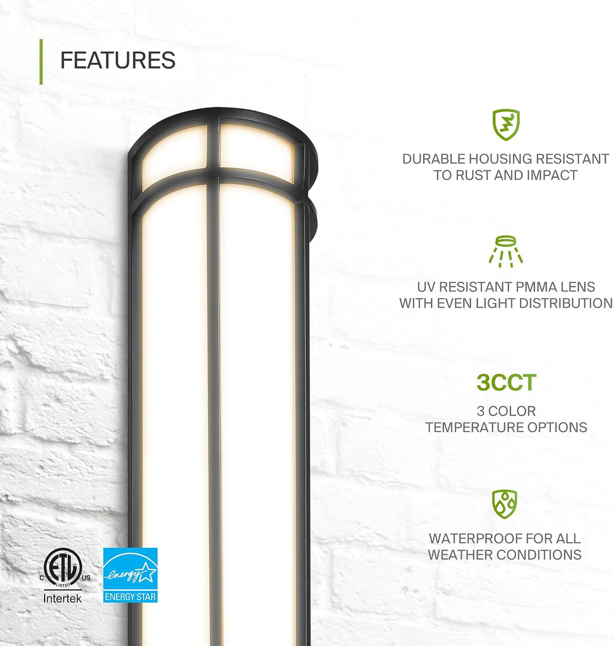 asd 24" led outdoor wall light 4 pack, close-up detail