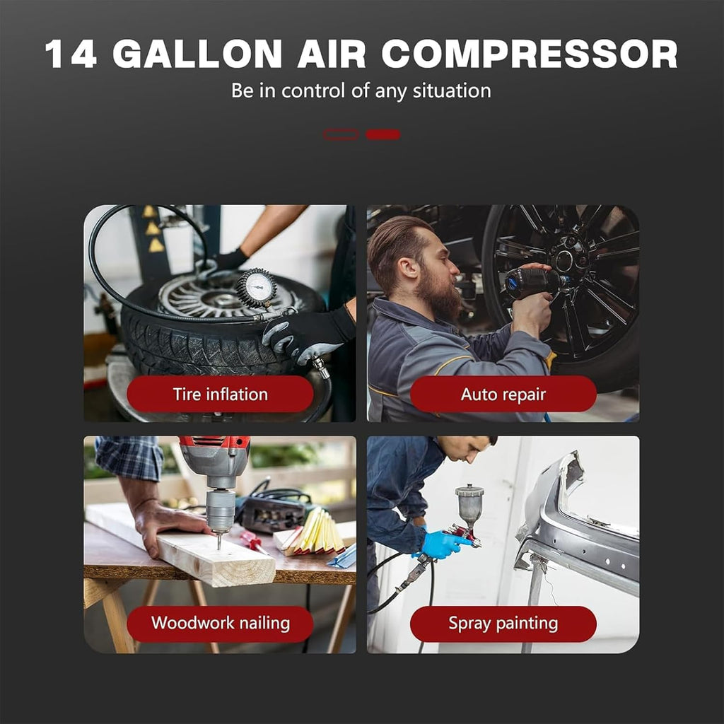 14Gallon Ultra Quiet Air Compressor Oil-Free Steel Tank 2HP 8.75CFM