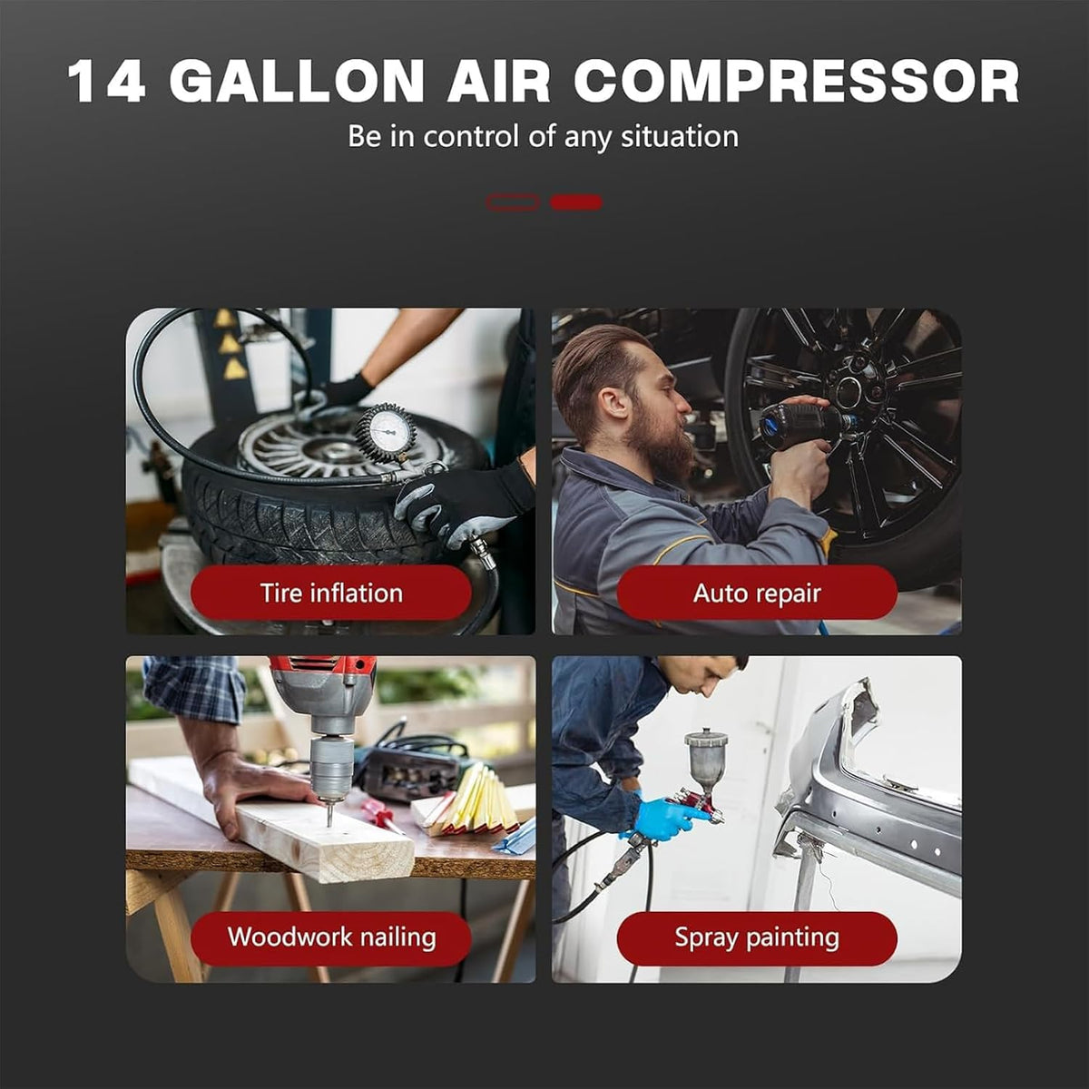 14Gallon Ultra Quiet Air Compressor Oil-Free Steel Tank 2HP 8.75CFM