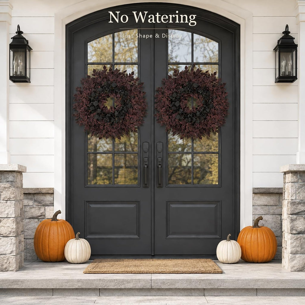 Agusbagli 28’’ Halloween Wreath for Front Door, Burgundy Fall Wreath
