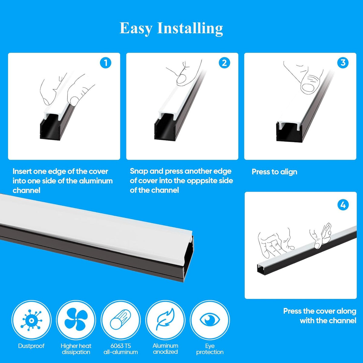 besseto 10 pack led aluminum channel showing dimensions