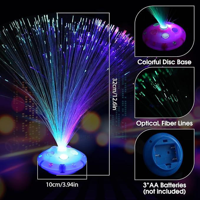 Retisee 24 Pcs Halloween Fiber Optic Lamp Multicolored Centerpiece Optic Lights Battery Powered with Cone Base Illuminated Crystals for Room Wedding Holiday Independence Day Tables Disco Party
