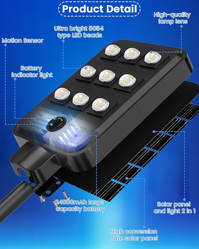 Gefolly G-9000W Solar Street Light Outdoor, Wide Angle Commercial Parking Lot