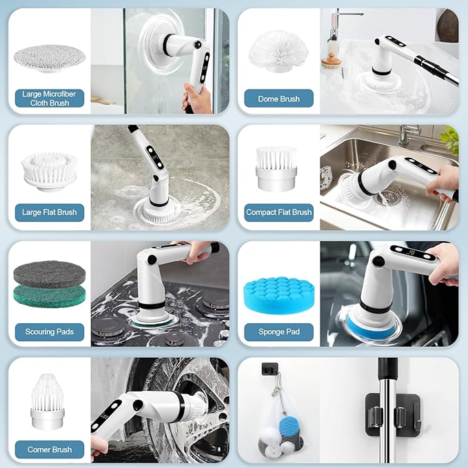IEZFIX Electric Spin Scrubber, Bathroom Power Shower Scrubber Cleaning Brush