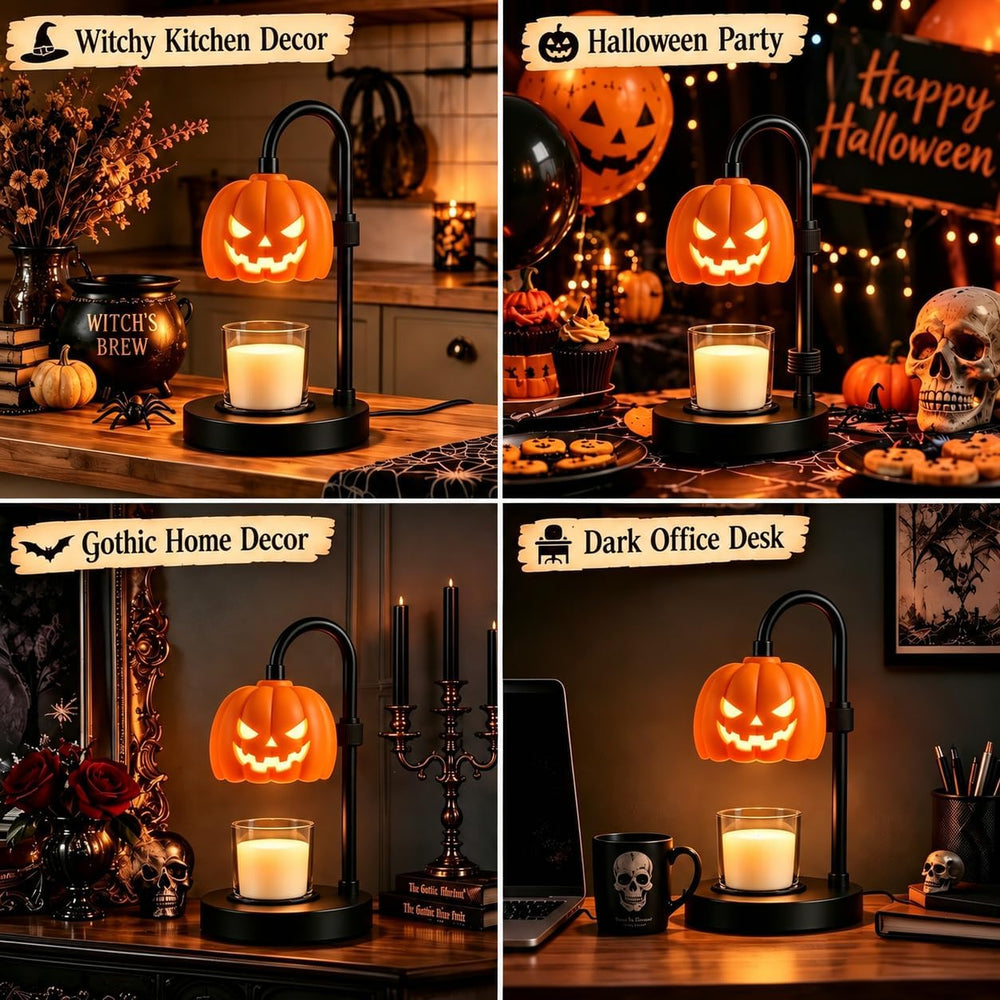 Pumpkin Halloween Candle Warmer Lamp,Spooky Gothic Home Decor with Timer &amp...