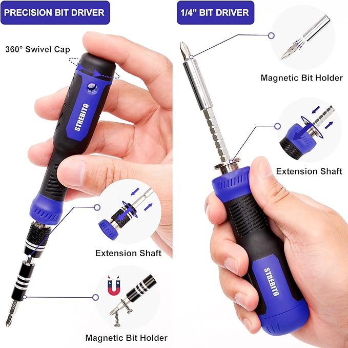 STREBITO Precision Screwdriver Set 191-Piece Multi-Bit Screwdriver 1/4 Inch Nut