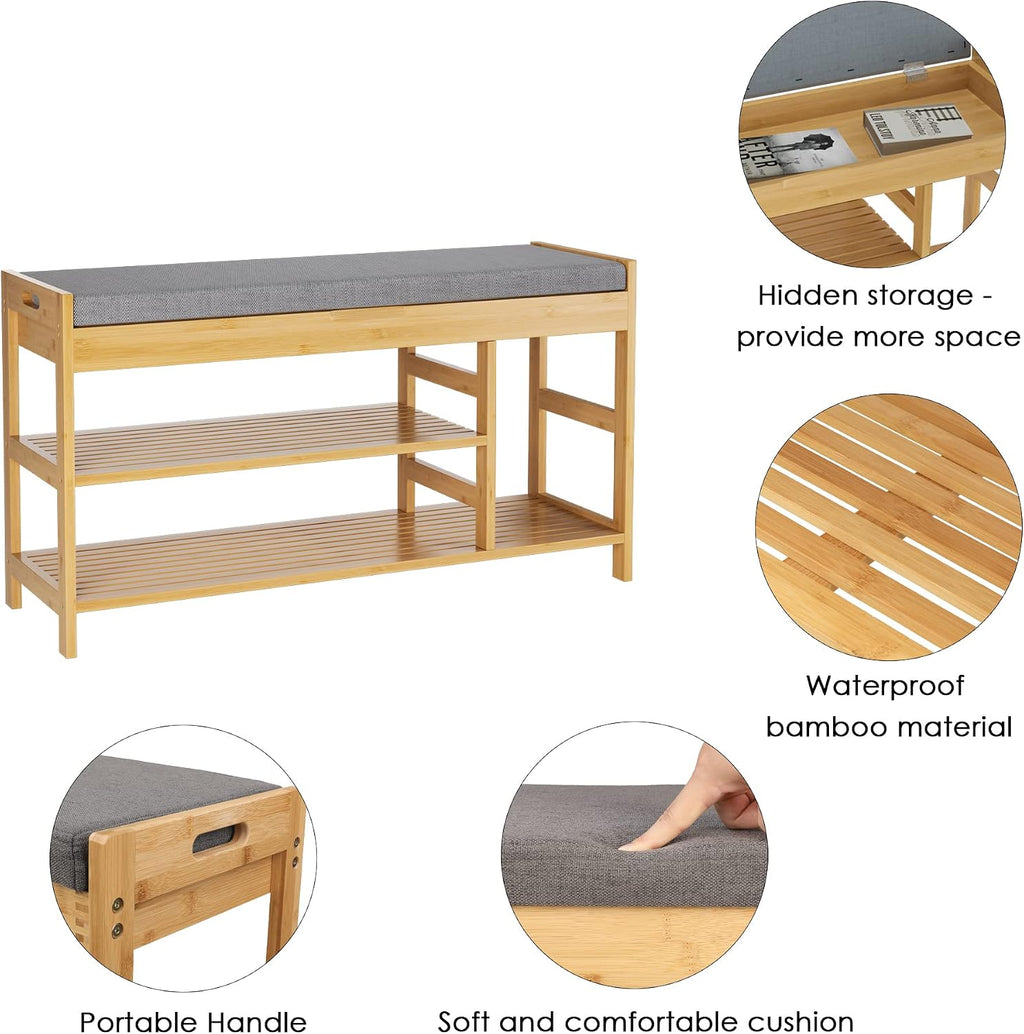 2-Tier Shoe Rack Bench with Flip-Top Storage, 36" Entryway Bench with Seat