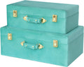 HofferRuffer Velvet Storage Trunks with Wood Frame, Set of 2 Storage Chests with Handles, Bedroom Organizer Nesting Upholstered Decorative Boxes Hinged Lid with Gold Hardware Accents (Green Trunks)