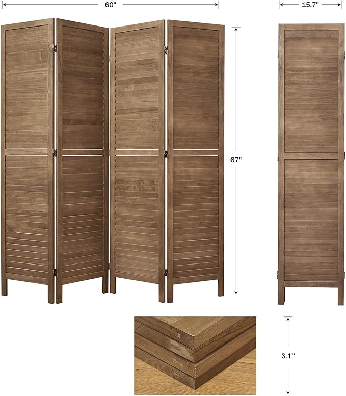 Room Dividers and Folding Privacy Screens, Wood Louvered Separators Divider Wall
