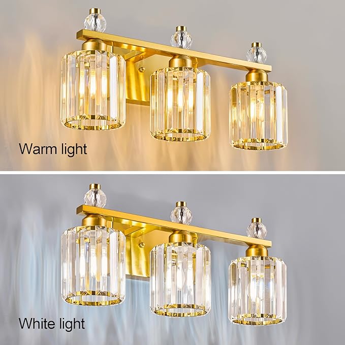 FDPBY Bathroom Vanity Lights 3-Light Gold Modern Crystal Vanity Light Fixtures