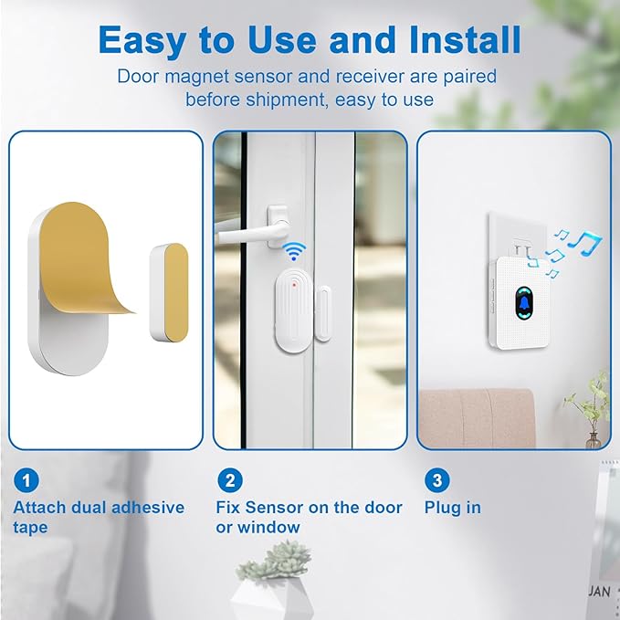 Daytech Wireless Door Chime Alarm System - 800ft Long Range