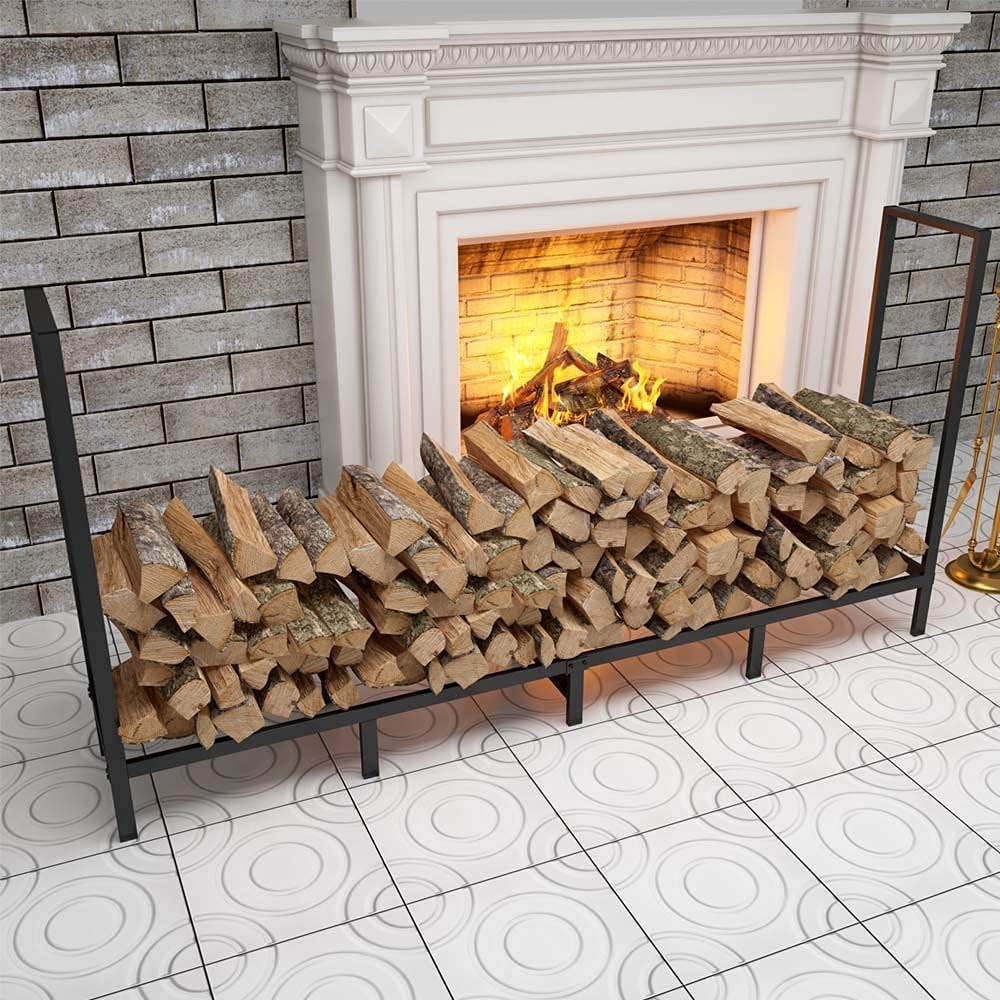 8 feet firewood rack outdoor, heavy duty log showing dimensions
