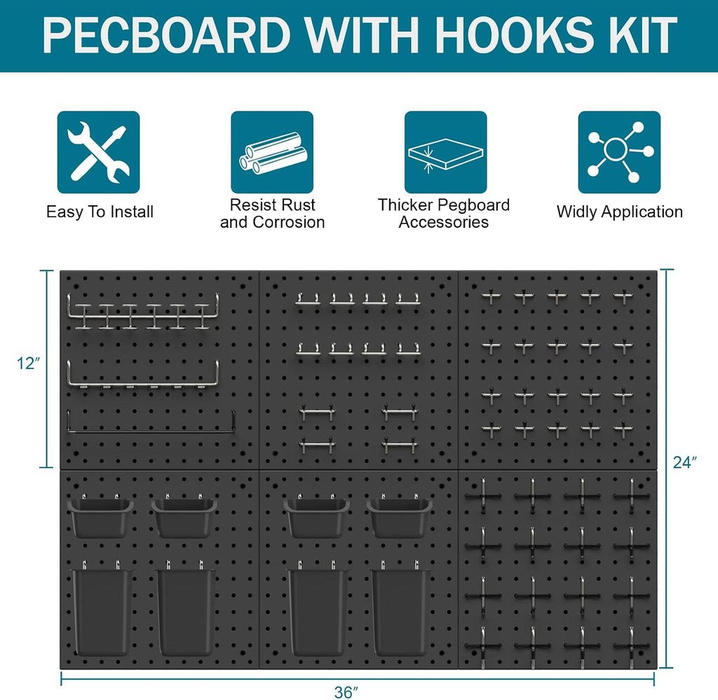 Peg Board Kit, Includes Pegboard and Accessories,with Hooks and Bins,Peg Board Wall Organizer for Office,Ornaments Display,Crafts Organization (129, Black)