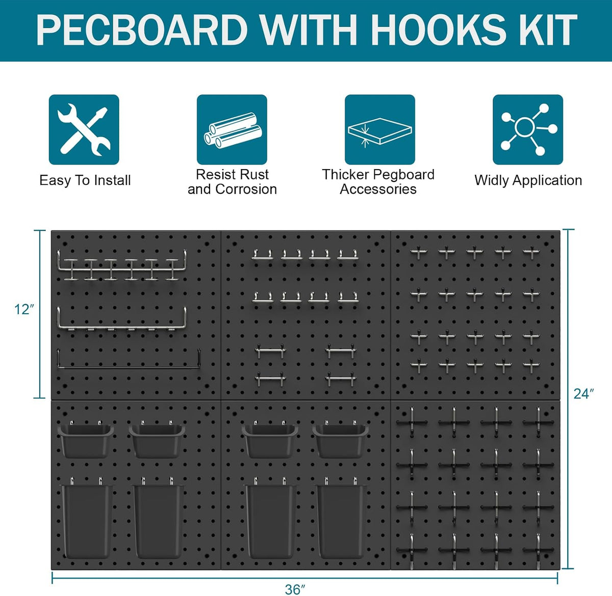 Peg Board Kit, Includes Pegboard and Accessories,with Hooks and Bins,Peg Board Wall Organizer for Office,Ornaments Display,Crafts Organization (129, Black)
