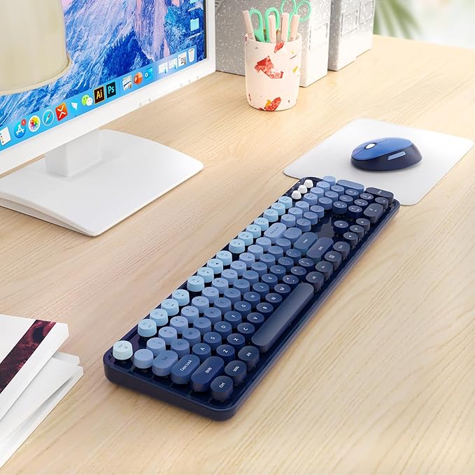Nowlike Wireless Keyboard and Mouse Combo, Retro Typewriter Keyboard