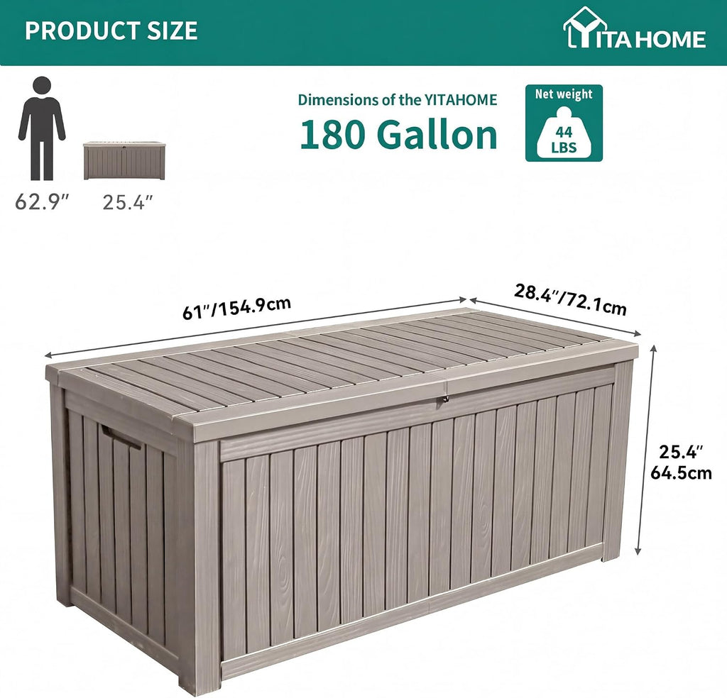 YITAHOME 180 Gallon Large Outdoor Storage XL Deck Box w/Divider for Patio