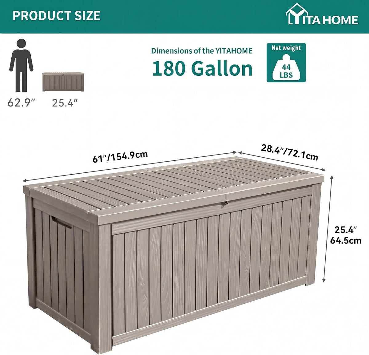 yitahome 180 gallon large deck box w/divider, package contents