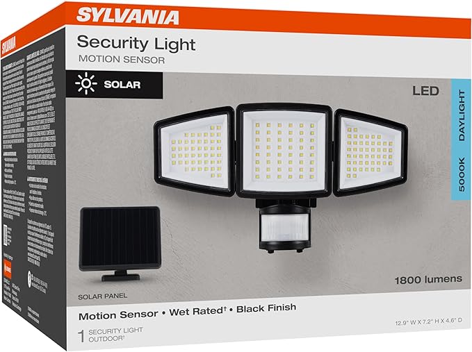 Sylvania Motion Sensor Solar Security Light, Solar Panel, 1800 LMS, Wet Rated