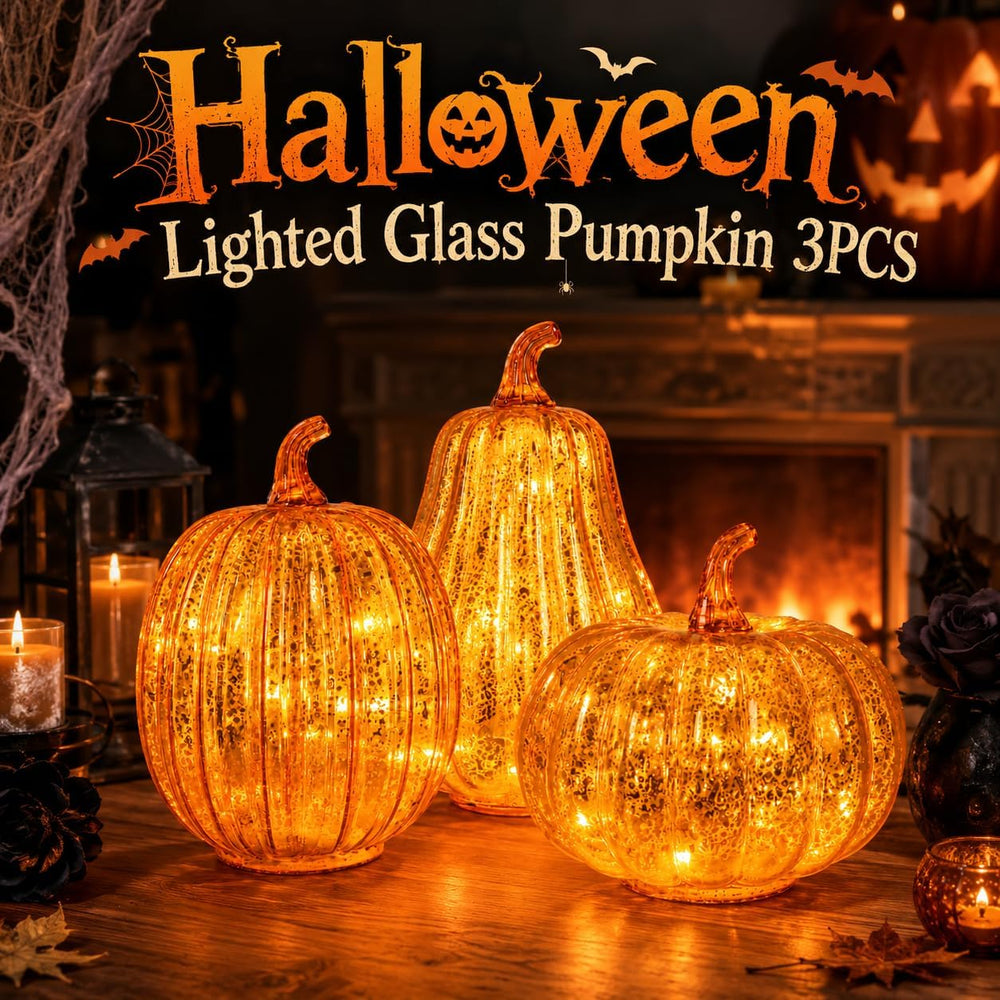 MUMTOP Mercury Glass Pumpkins Light 3PCS Halloween Fall Pumpkin Decor