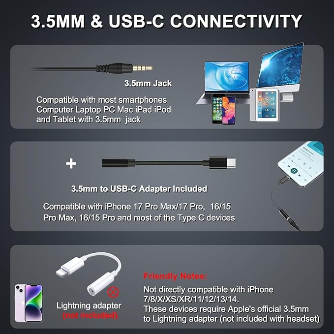 Callez Wired Computer Headset, 3.5mm/USB-C Headset
