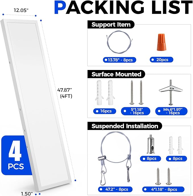 Barrina 1x4 LED Flat Panel Light Surface Mount, 8640LM 72W, 0-10V Dimmable