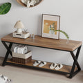 IBF Rustic Entryway Bench with Storage, Rustic Oak Wood and Metal Bench