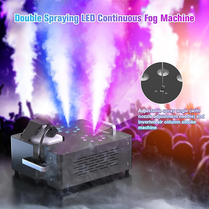 2000W Professional Fog Machine Dual Nozzle with 16 RGB LED, DMX Control Adjustable Smoke Direction, 2.5L Tank LCD Display 30000CFM for Halloween Christmas Stage DJ Party Club Events-4PC