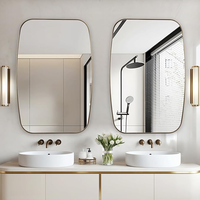 Oval Mirrors for Bathroom, Brushed Gold Oblong Bathroom Wall Mounted Modern