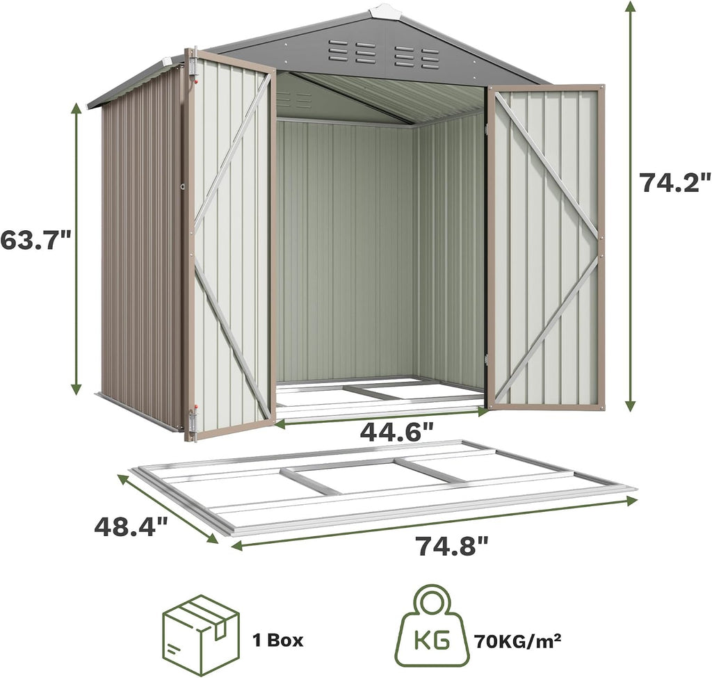 greesum 6x4ft outdoor storage shed with base, brown shown in use