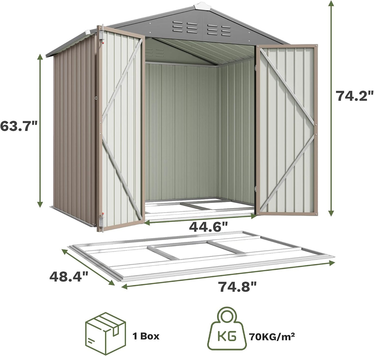 greesum 6x4ft outdoor storage shed with base, brown shown in use