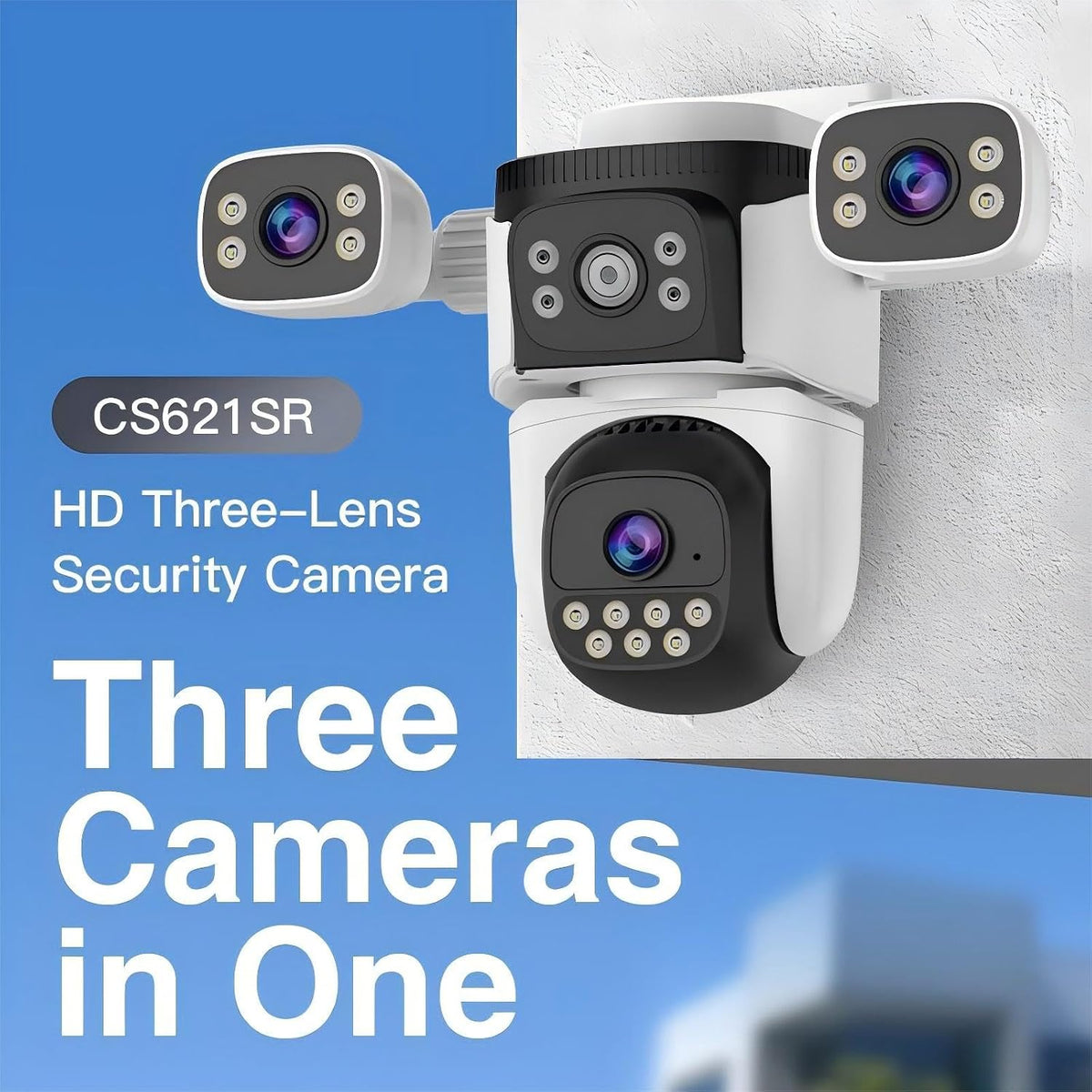 eversecu triple lens wifi ptz security camera, three shown in use