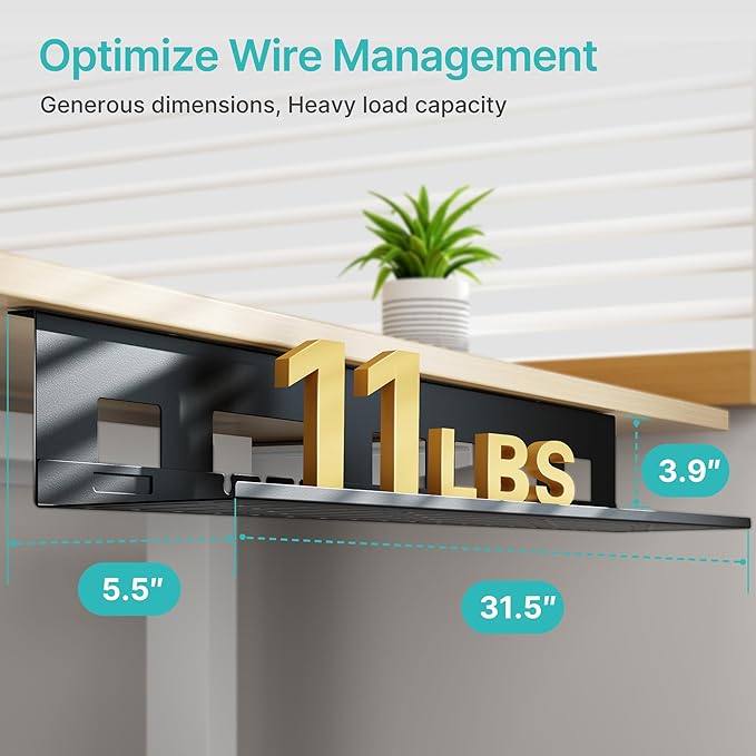 PEGZONE Under Desk Cable Management Tray, 31.5 Inches Metal Cord Organizer Rack