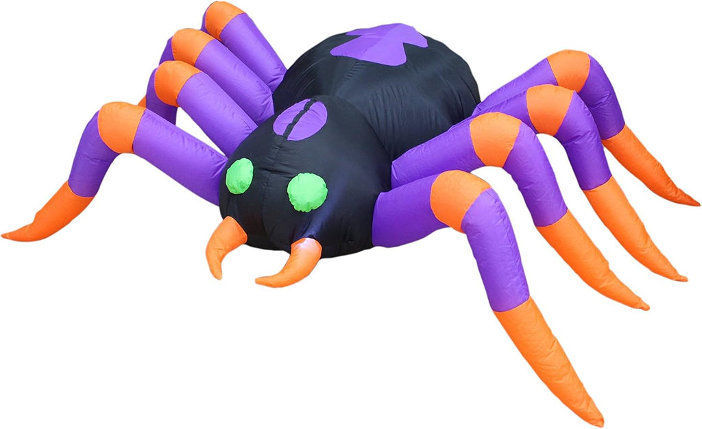 8 FT Long Halloween Inflatable Black Purple Spider LED Lights Decor