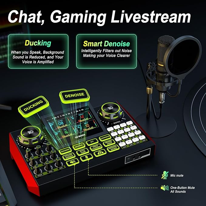 Podcast Microphone Bundle with Live Sound Card Audio Mixer, Podcast Equipment