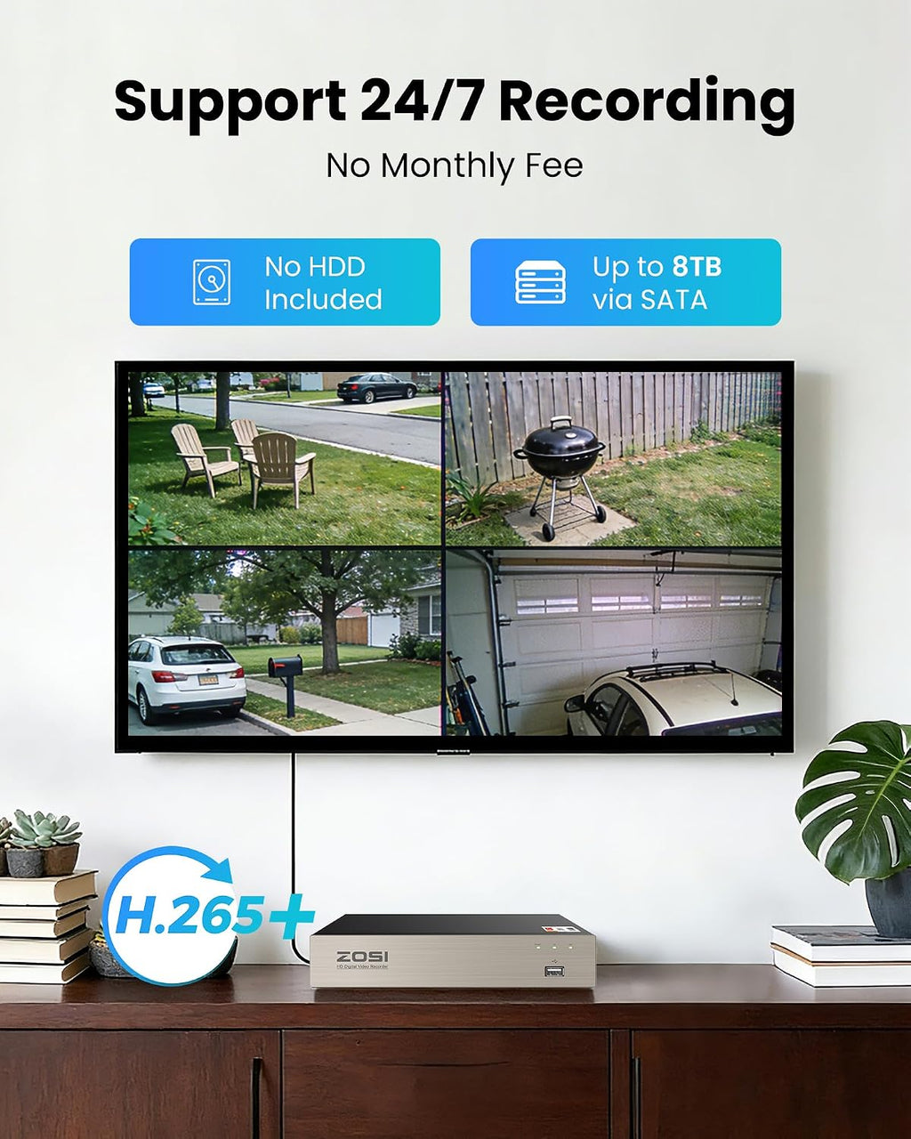 zosi 8 channel wired security camera system, 8x, package contents
